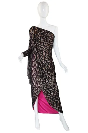 1970s Metallic Chiffon Gown with Pink Lining