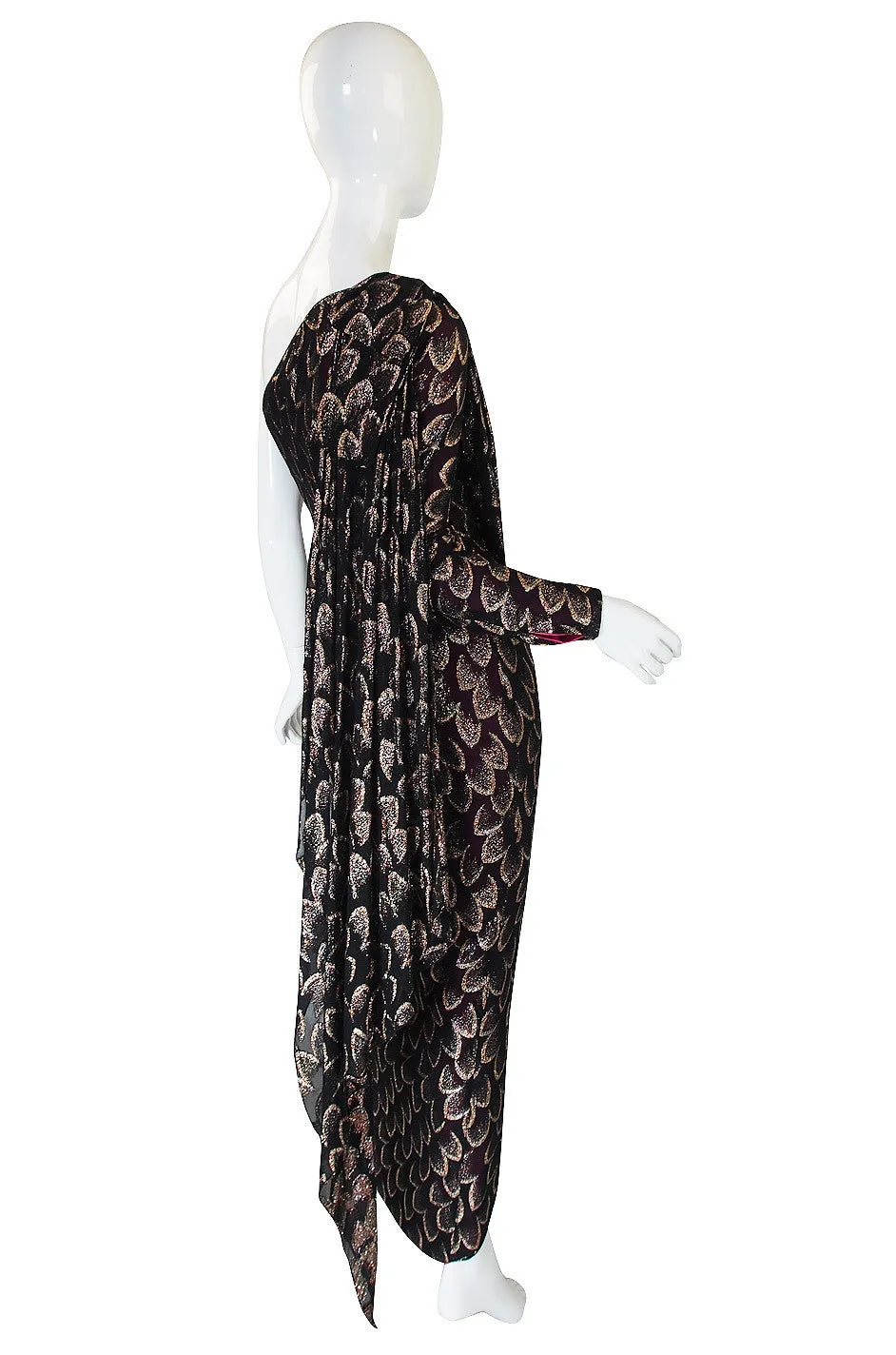 1970s Metallic Chiffon Gown with Pink Lining