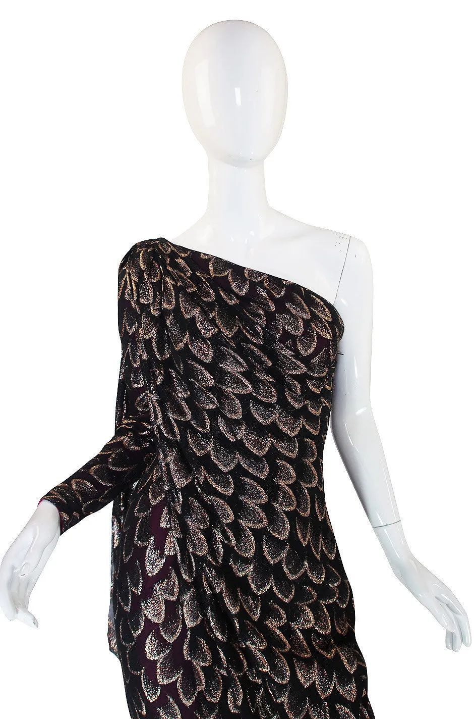 1970s Metallic Chiffon Gown with Pink Lining