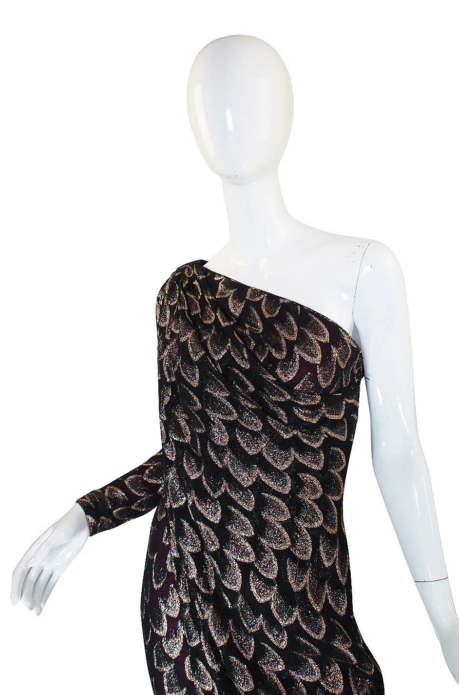 1970s Metallic Chiffon Gown with Pink Lining