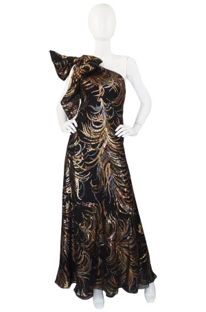 1970s Ruben Panis Metallic Silk Chiffon Gown