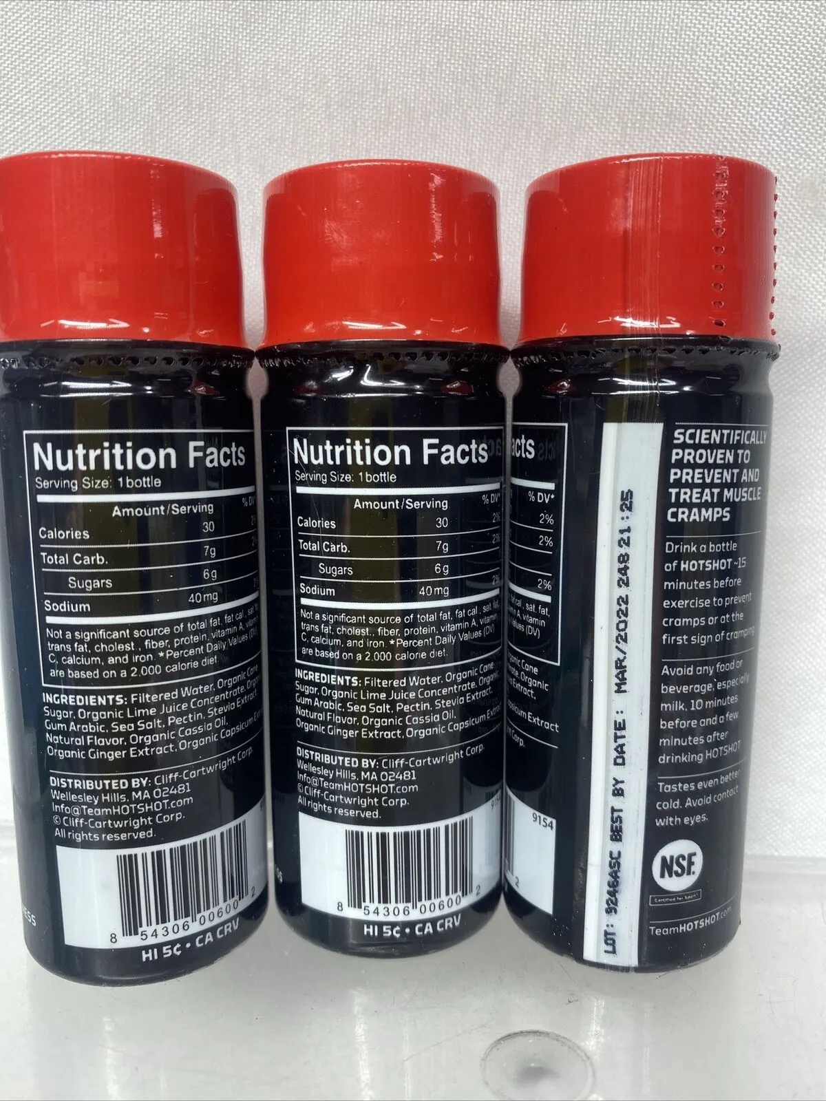 (3) HOTSHOT Sports Shot Muscle Soreness Cramp Prevention Natural Workout 3/22