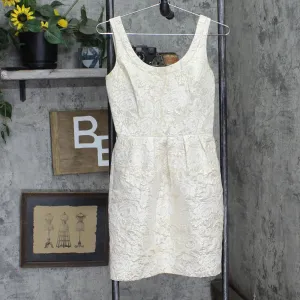 Aqua Womens Foil Lurex Shiny Woven Fit & Flare Dress Off White / Gold 0