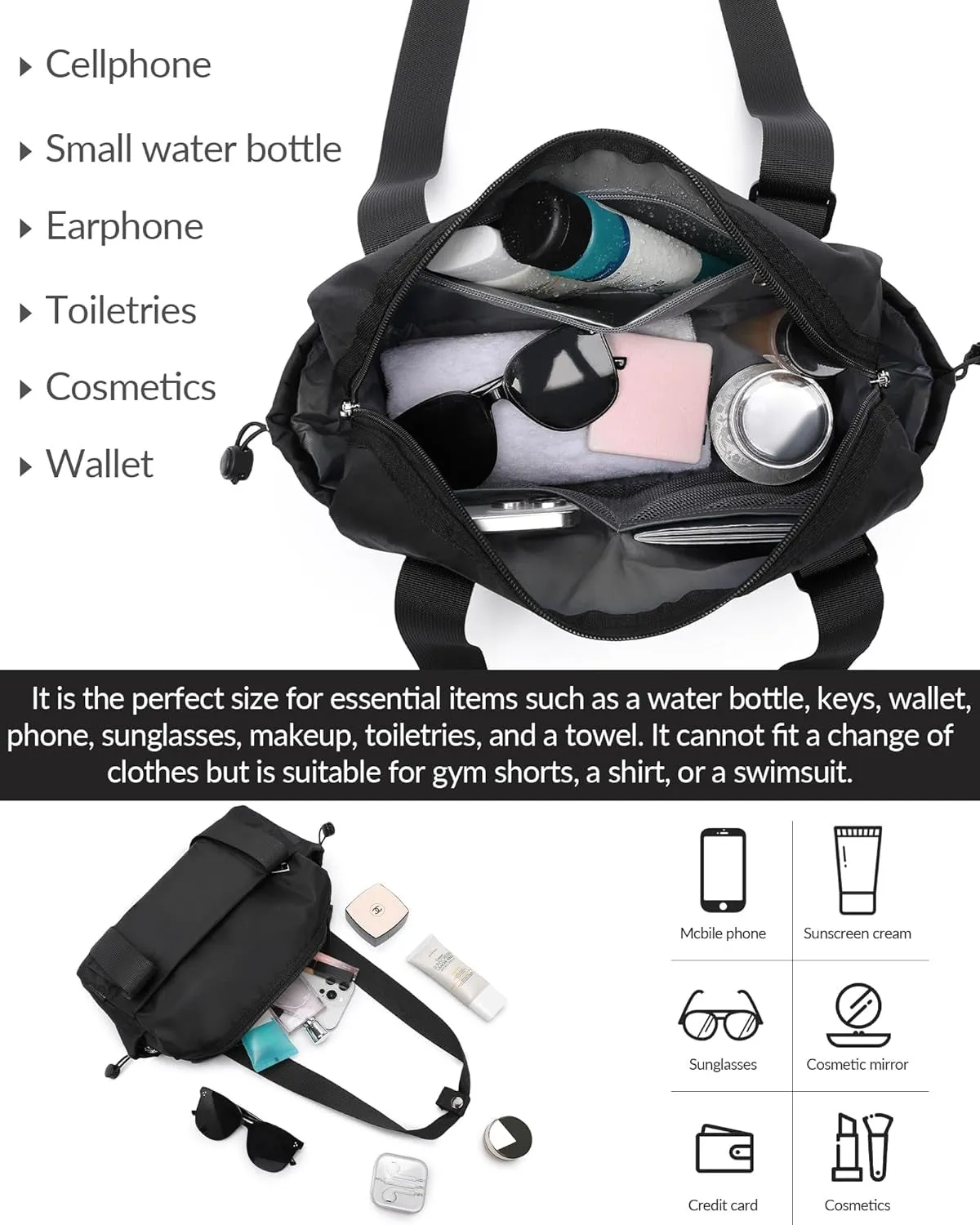 Bag Travel, Black Gym Waterproof Perfect Sports - with Mini Loved by customers Compartment Women's Duffle Comprehensive product line Stylish and Wet for