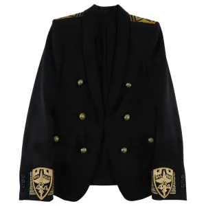 Balmain Black Military Blazer with Gold Logo Embroidered Crests - 46