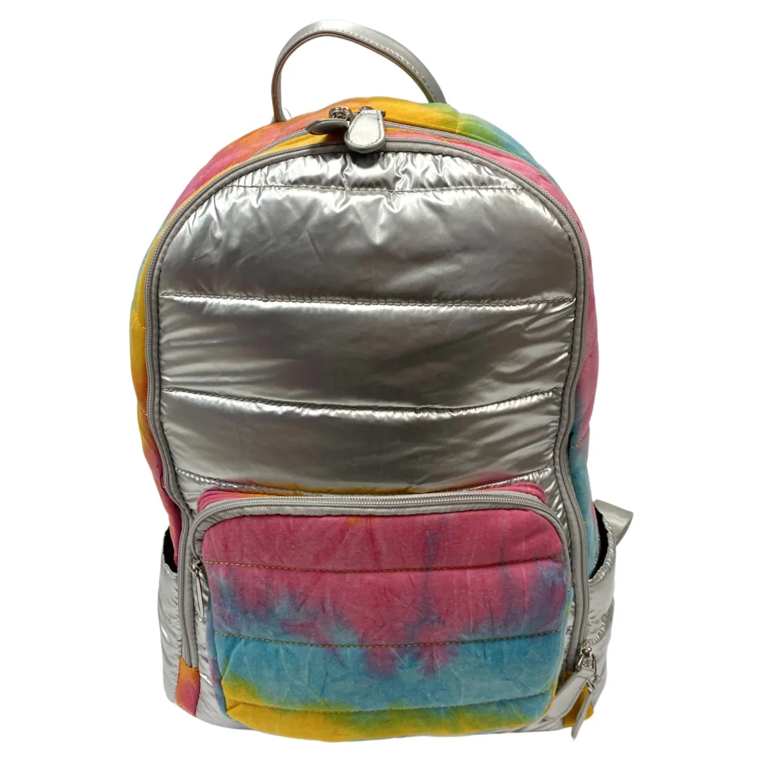 Bari Lynn Rainbow Tie Dye Silver Puffer Backpack
