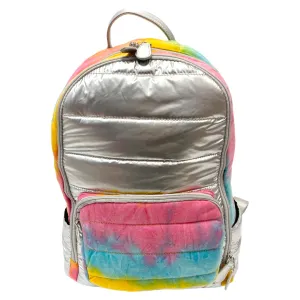 Bari Lynn Rainbow Tie Dye Silver Puffer Backpack