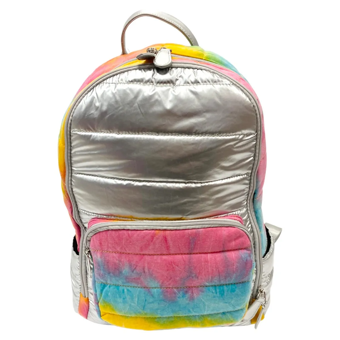 Bari Lynn Rainbow Tie Dye Silver Puffer Backpack