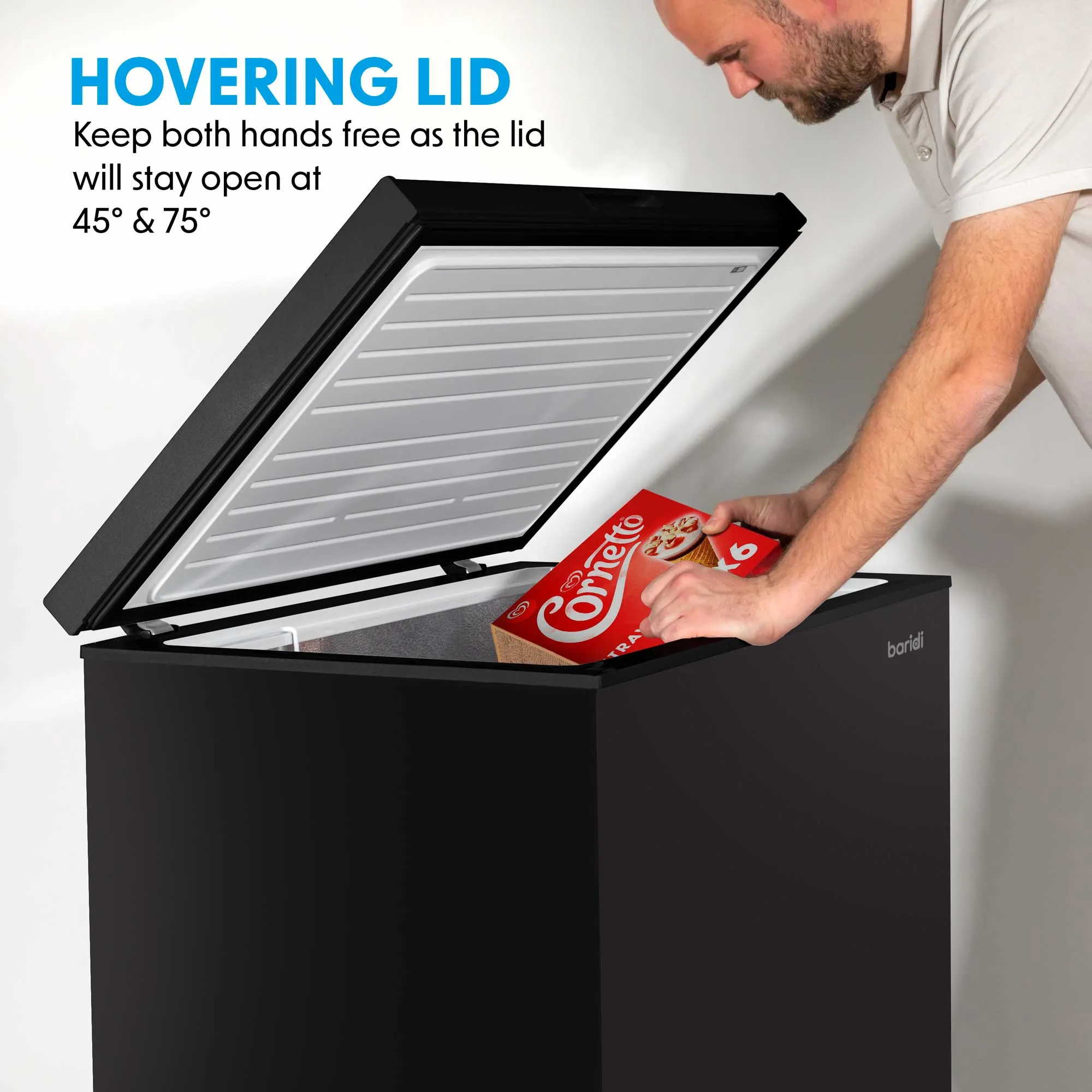 Baridi Freestanding Chest Freezer, 99L, Garage and Outbuilding Safe, Adj. Thermostat, Black - DH153