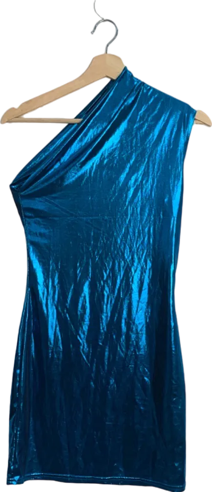 Blue Metallic One-Shoulder Mini Dress Size Unknown