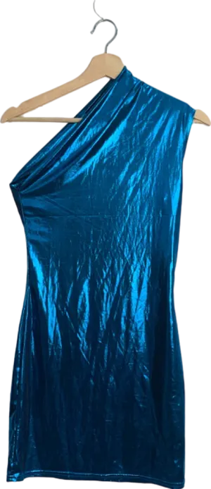 Blue Metallic One-Shoulder Mini Dress Size Unknown