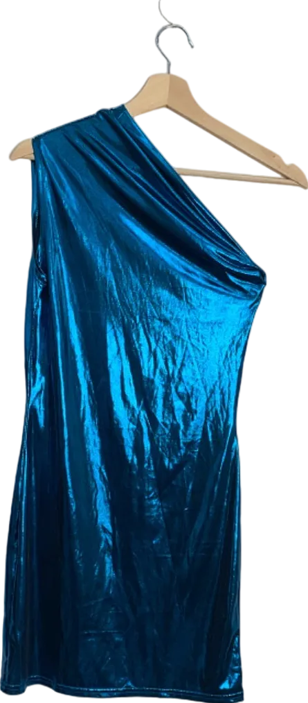 Blue Metallic One-Shoulder Mini Dress Size Unknown