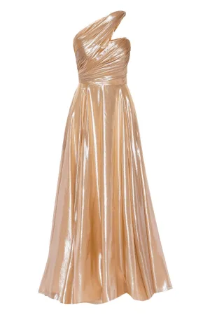 Champagne One Shoulder Ruched Gown