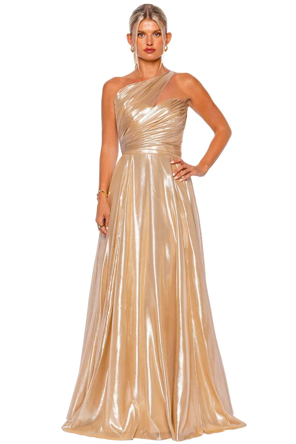 Champagne One Shoulder Ruched Gown