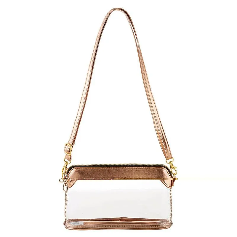 Clear and Metallic Rose Gold Stadium Bag