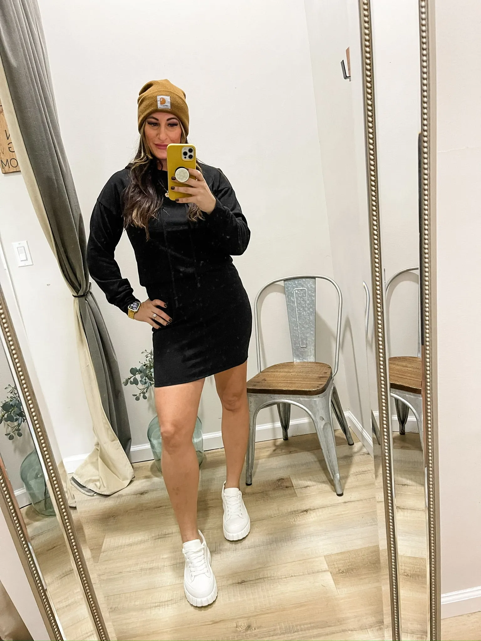 Drawstring Long Sleeve Hooded Dress