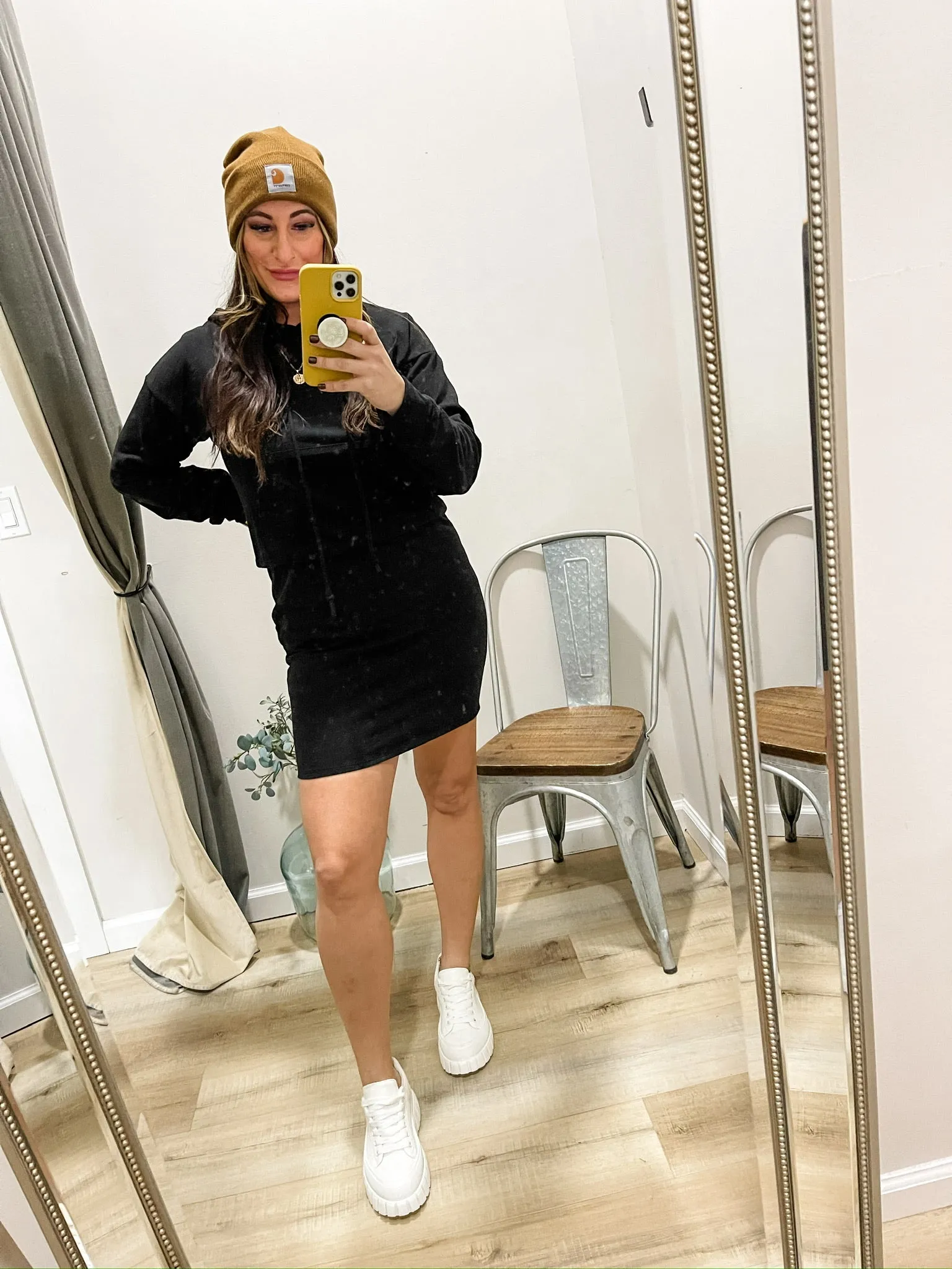 Drawstring Long Sleeve Hooded Dress