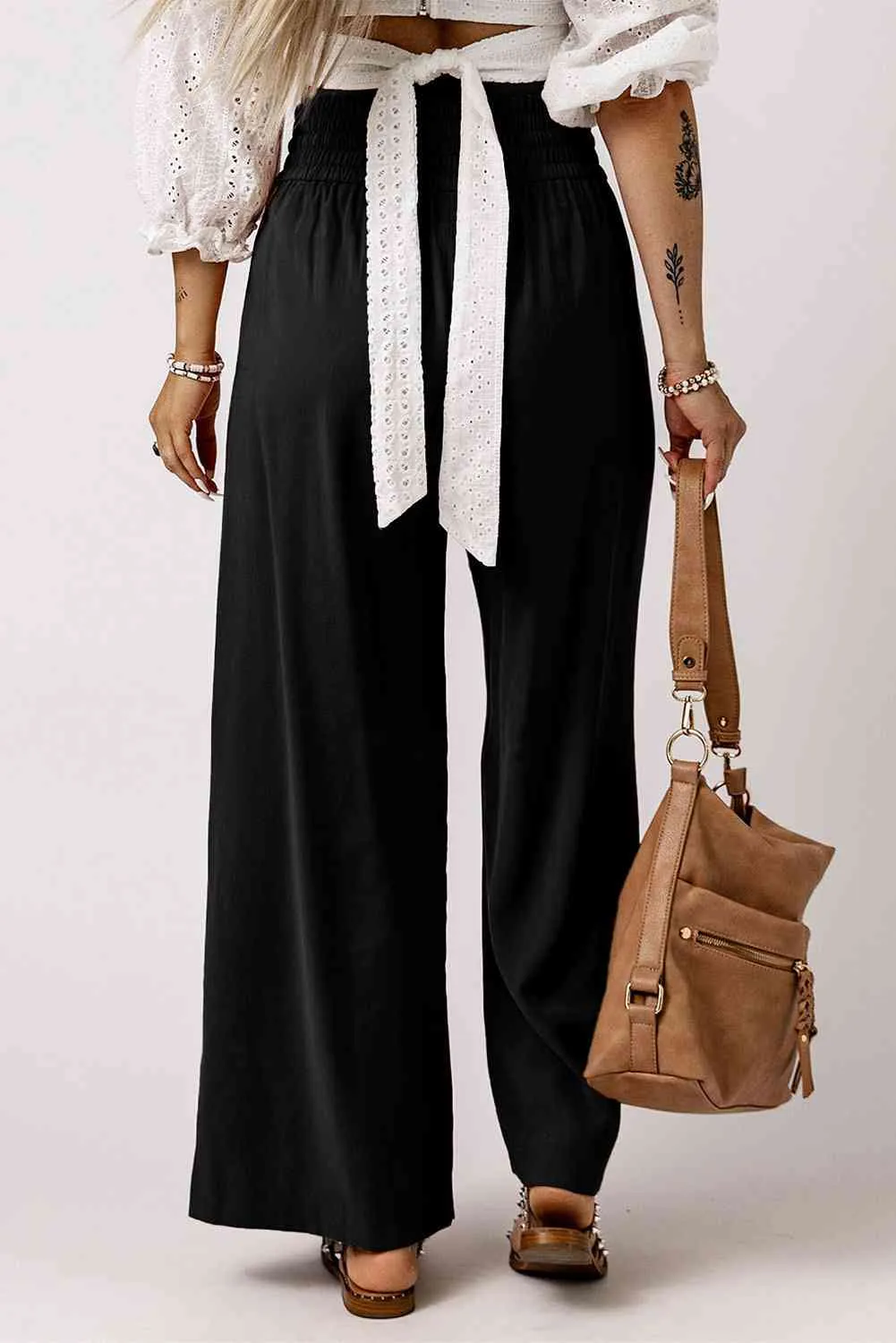Drawstring Smocked Waist Wide Leg Pants (3 Colors)