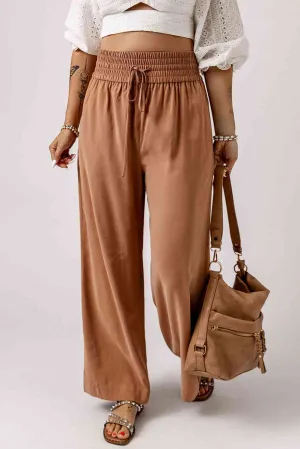 Drawstring Smocked Waist Wide Leg Pants (3 Colors)