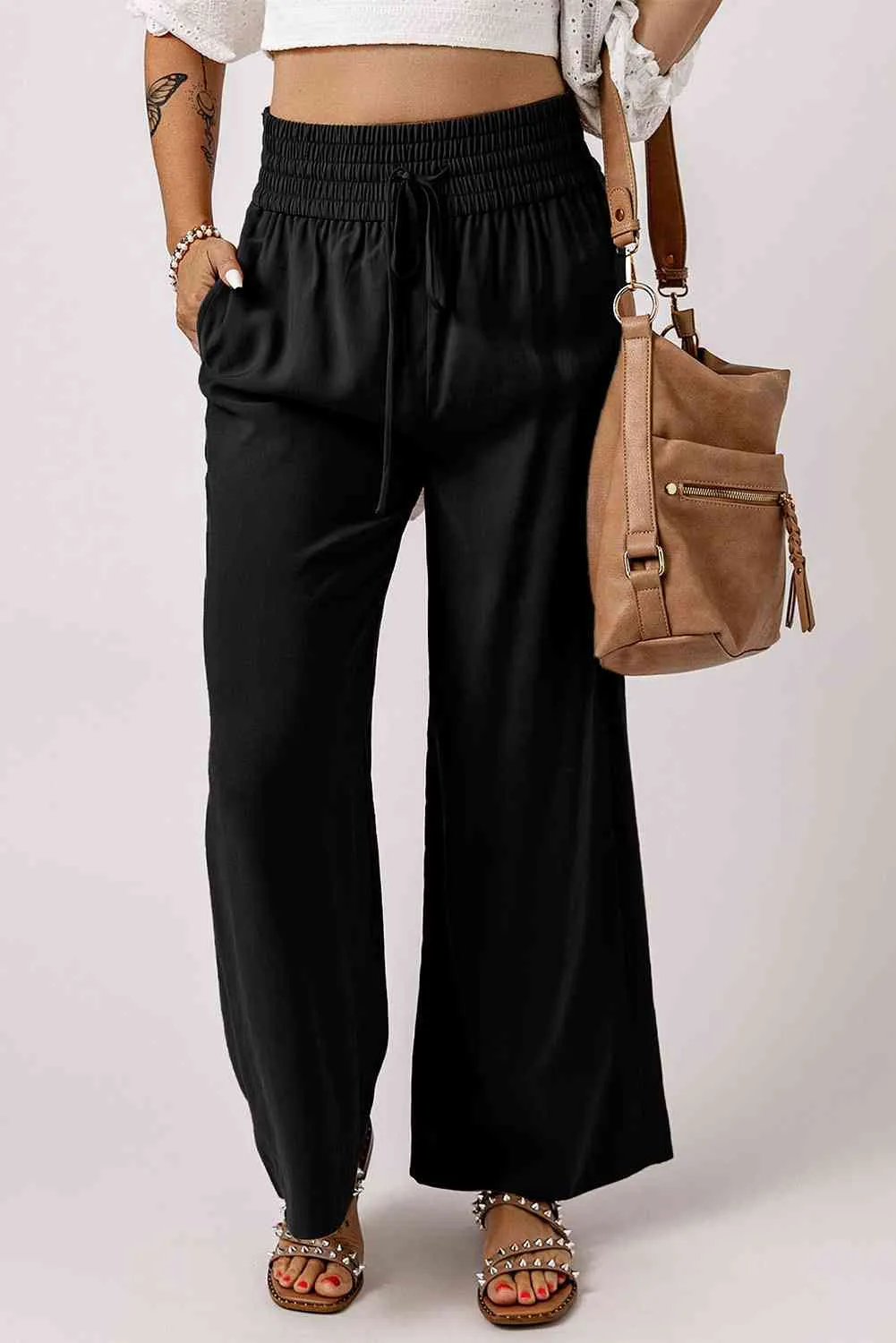 Drawstring Smocked Waist Wide Leg Pants (3 Colors)