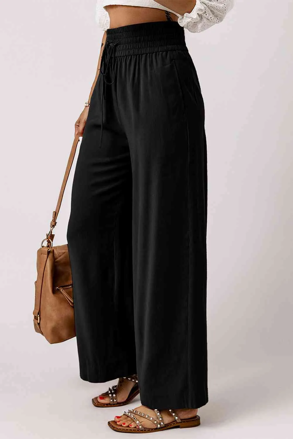 Drawstring Smocked Waist Wide Leg Pants (3 Colors)