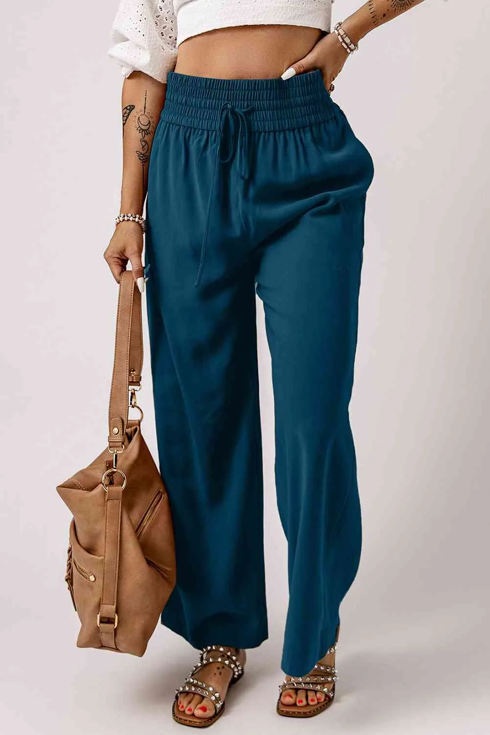 Drawstring Smocked Waist Wide Leg Pants (3 Colors)
