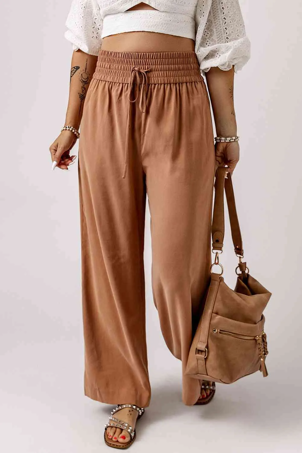 Drawstring Smocked Waist Wide Leg Pants (3 Colors)