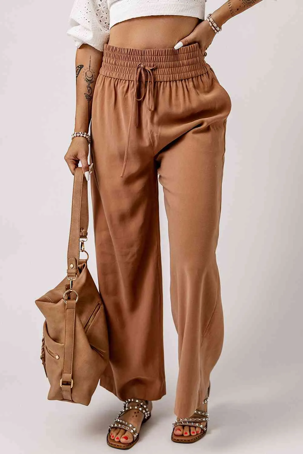 Drawstring Smocked Waist Wide Leg Pants (3 Colors)