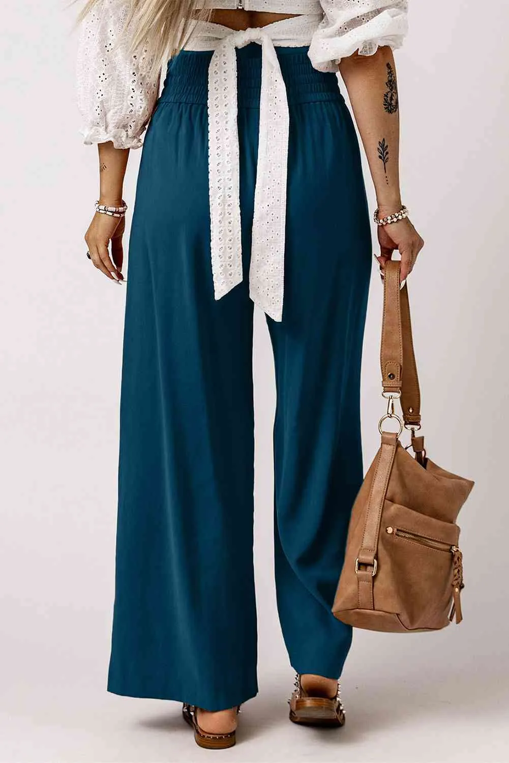 Drawstring Smocked Waist Wide Leg Pants (3 Colors)