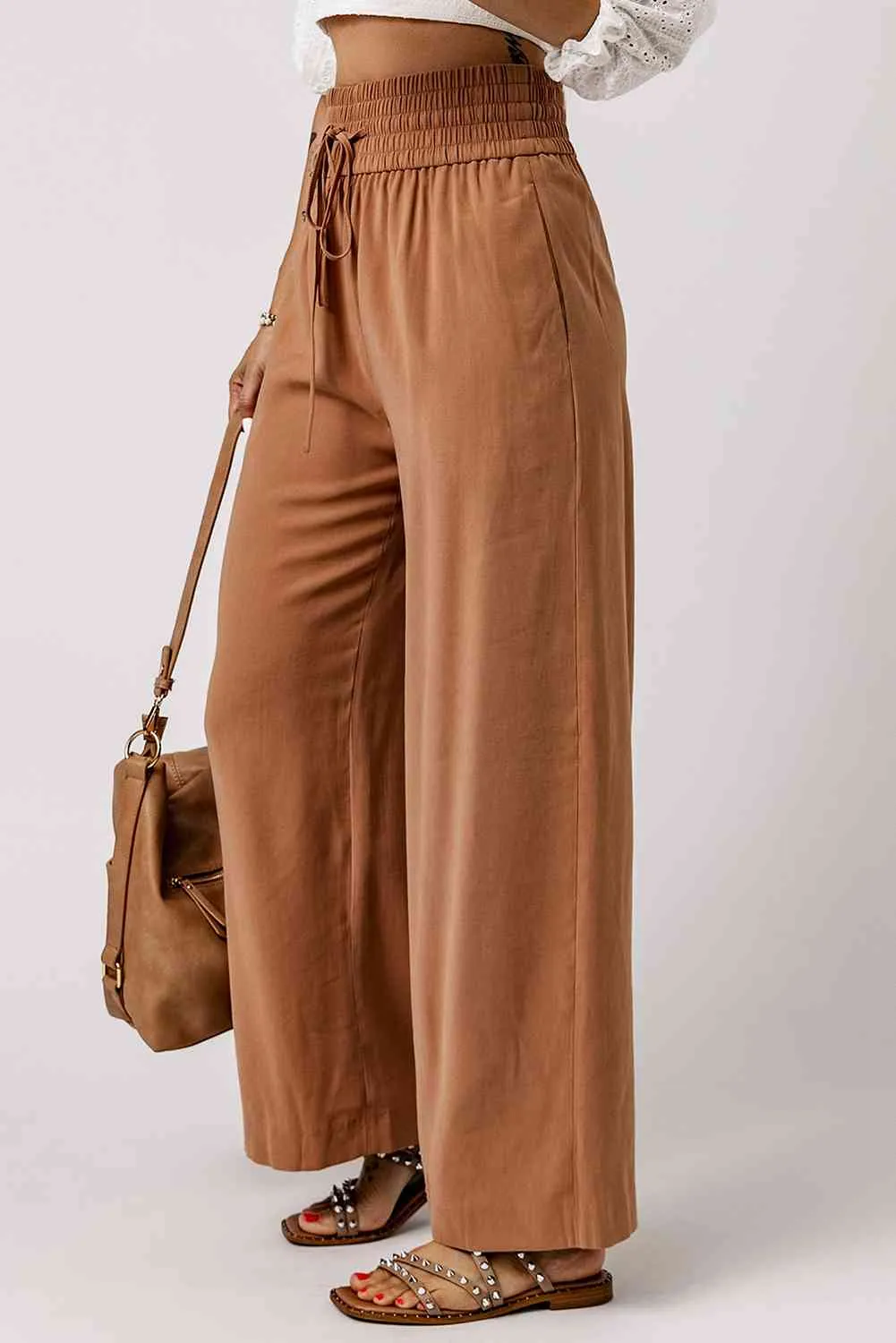 Drawstring Smocked Waist Wide Leg Pants (3 Colors)