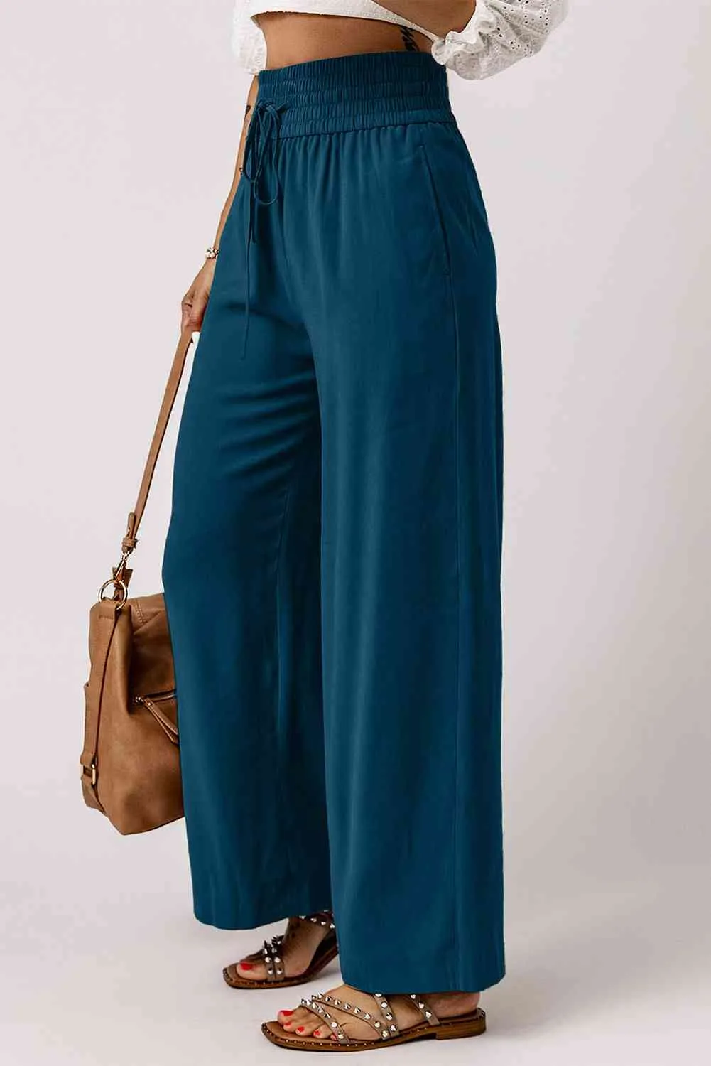 Drawstring Smocked Waist Wide Leg Pants (3 Colors)