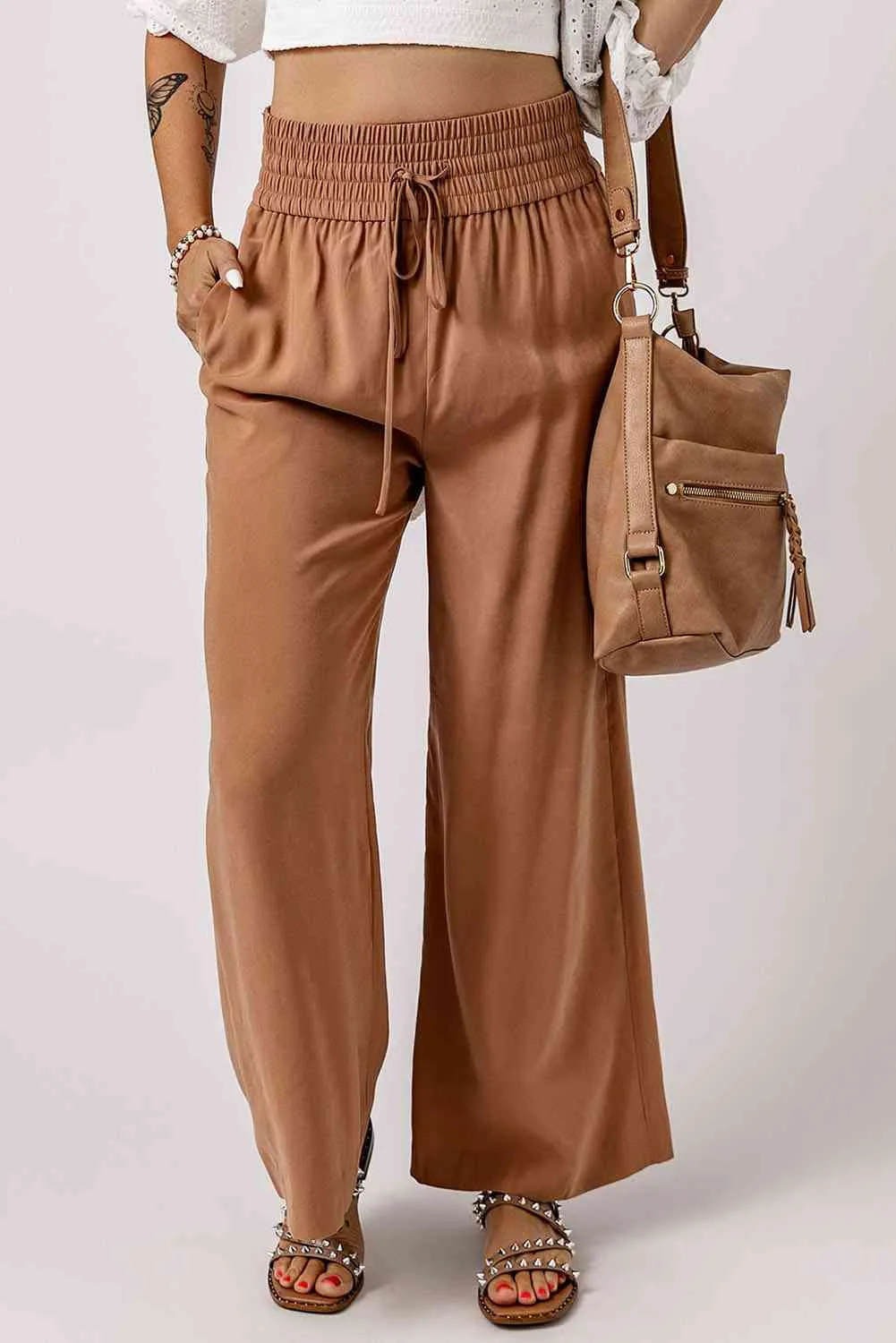 Drawstring Smocked Waist Wide Leg Pants (3 Colors)