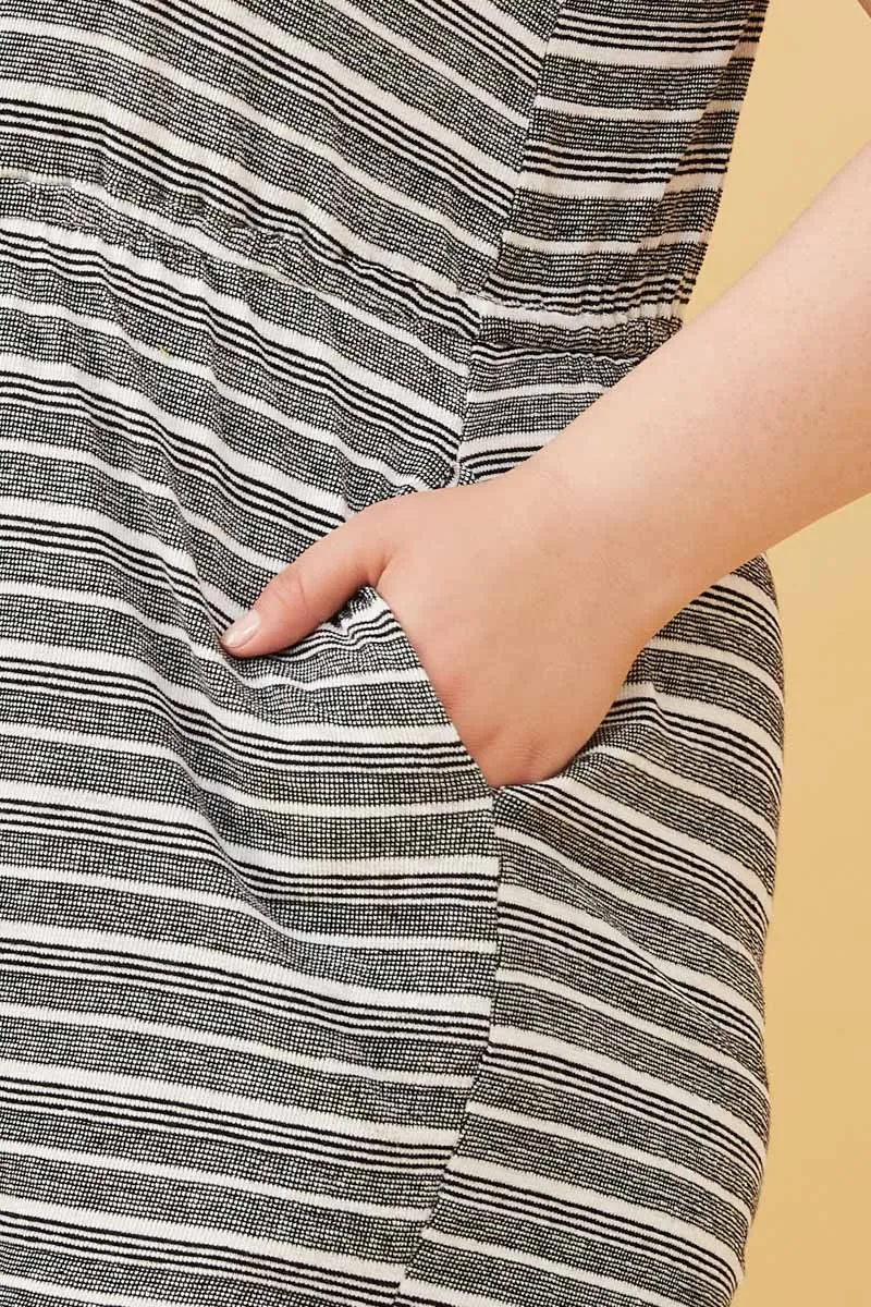 Engineered Stripe Drawstring Sleeveless Romper