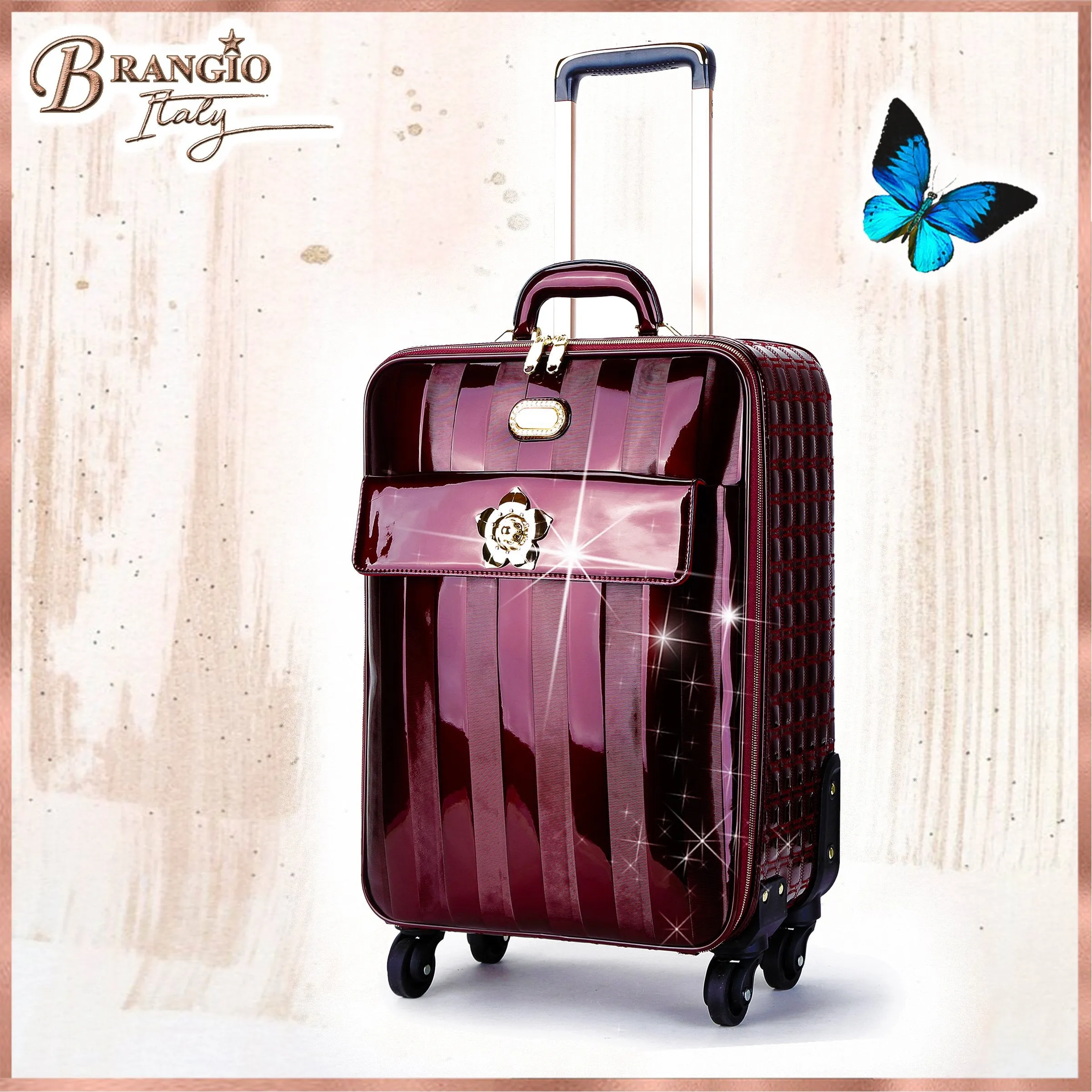 Floral Accent Light Weight Spinner Luggage [KDL8899]