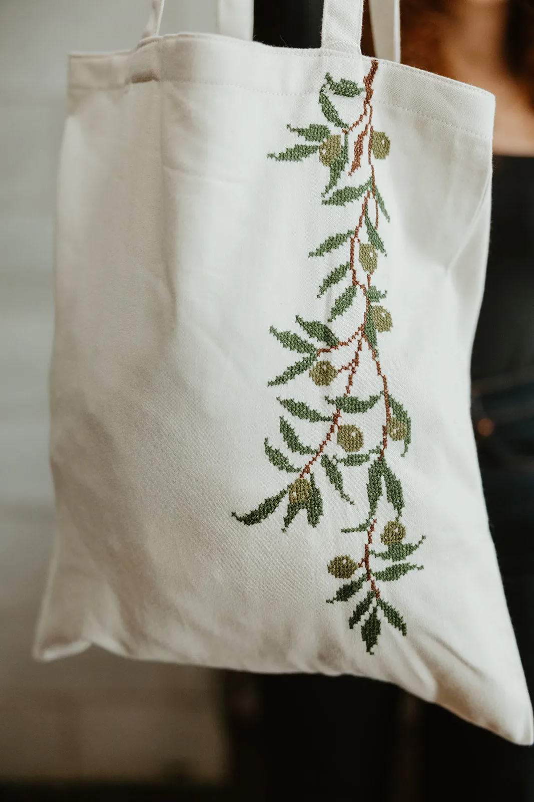 Hand Embroidered Dome & Flower Tote Bag
