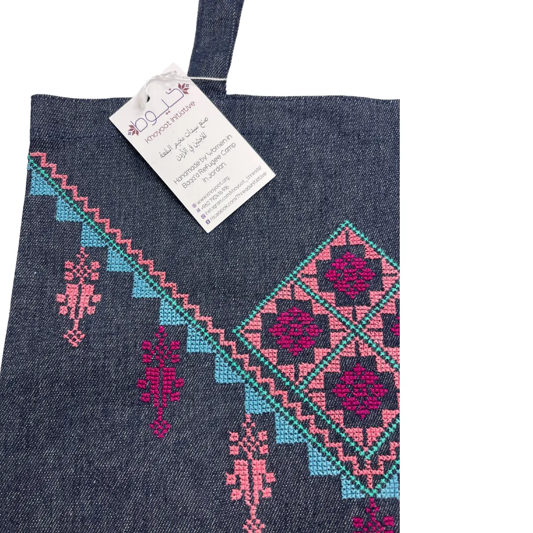 Hand Embroidered Dome & Flower Tote Bag