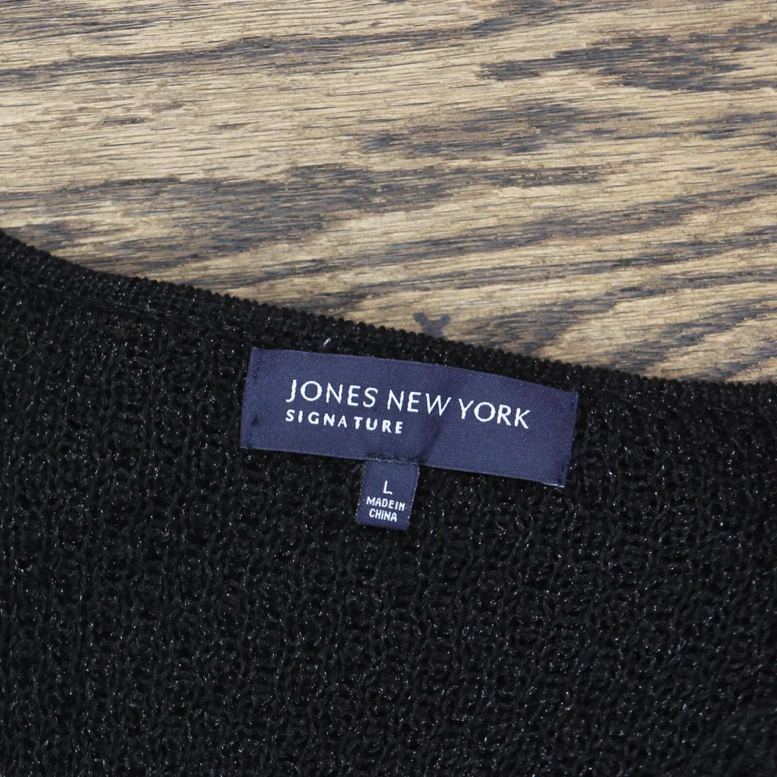 Jones New York Womens Signature Cowl Neck Knit Shiny Lightweight Sweater Black L