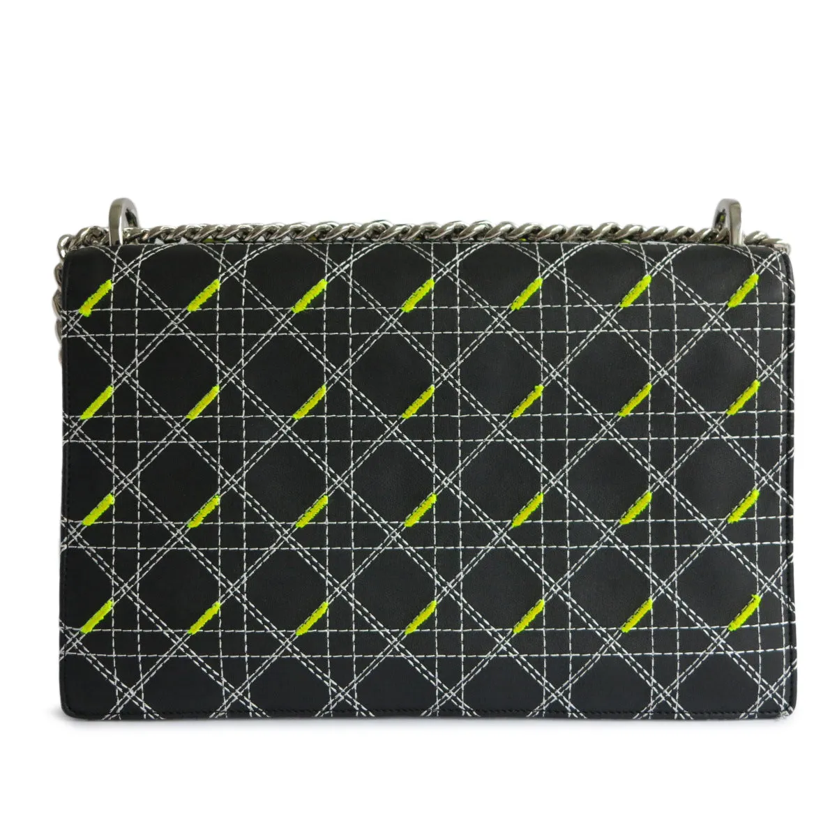 Large Diorama Embroidered Leather Flap Bag in Black Calfskin