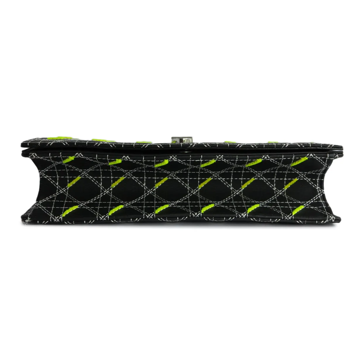 Large Diorama Embroidered Leather Flap Bag in Black Calfskin