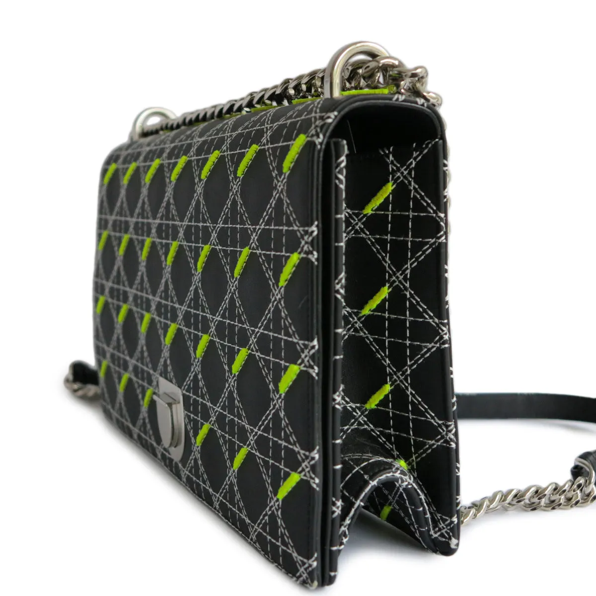 Large Diorama Embroidered Leather Flap Bag in Black Calfskin