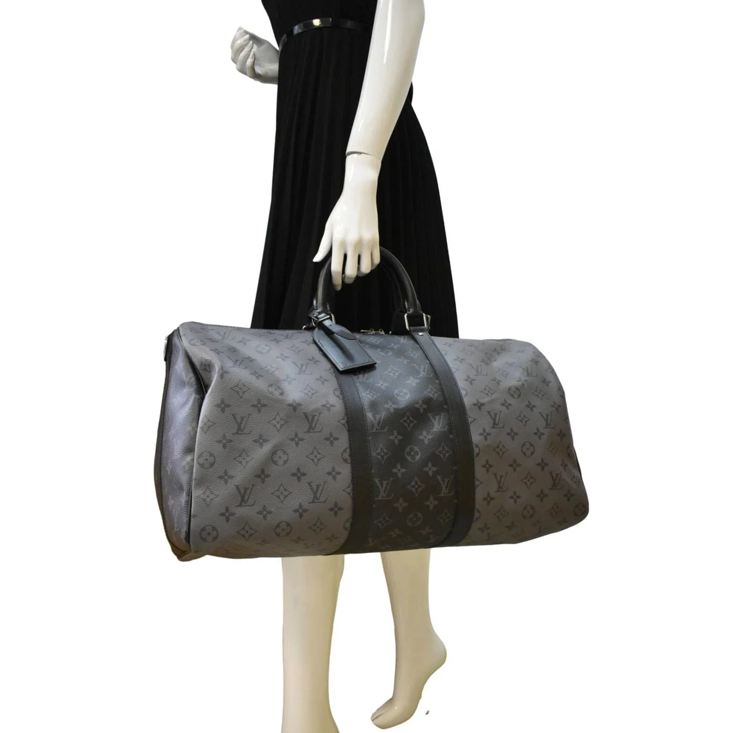 LOUIS VUITTON Keepall 50 Bandouliere Monogram Eclipse Travel Bag Black