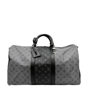 LOUIS VUITTON Keepall 50 Bandouliere Monogram Eclipse Travel Bag Black