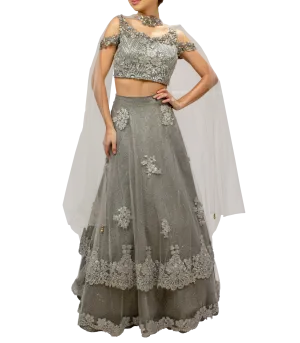 Metallic Gray Shimmer Lehenga
