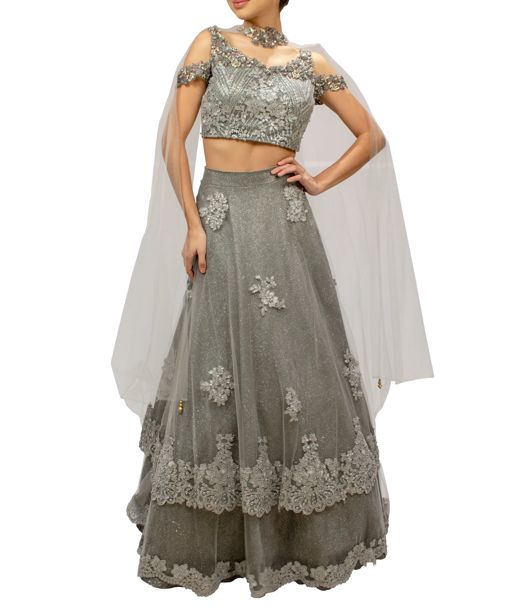 Metallic Gray Shimmer Lehenga