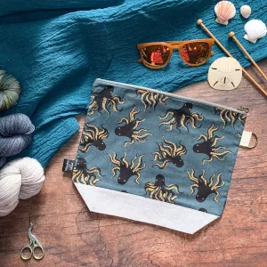 *Mystery Food* (Metallic Gold Octopuses)- Knitting Project Bag- Ready to Ship
