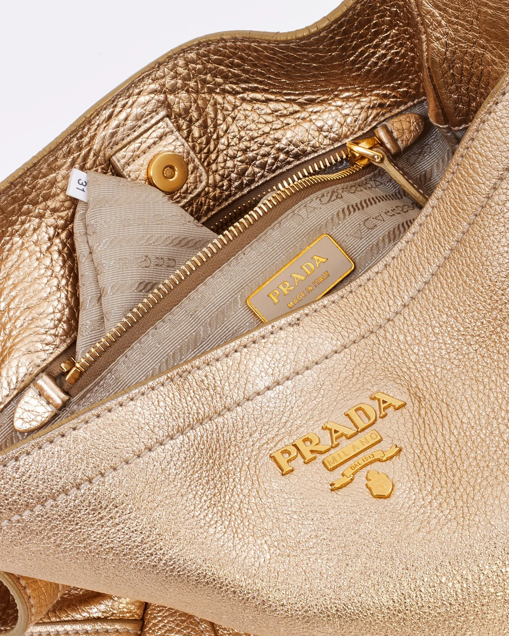 Prada Gold Metallic Daino Leather Hobo Shoulder Bag