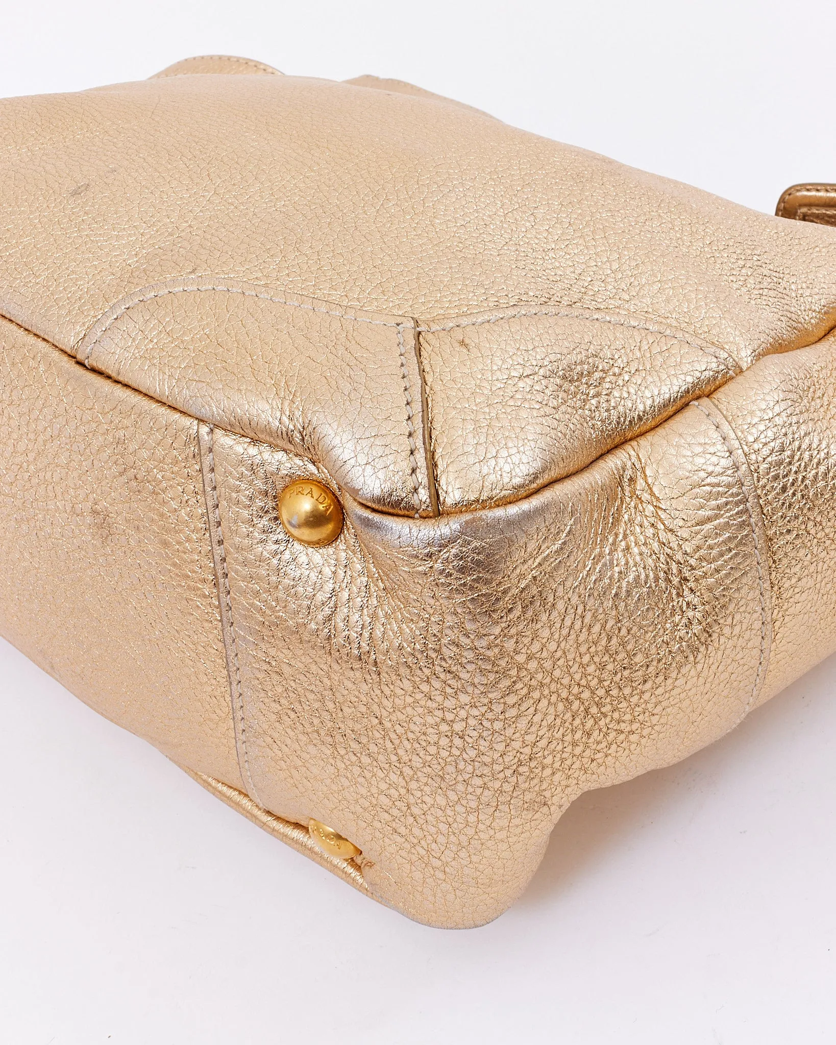 Prada Gold Metallic Daino Leather Hobo Shoulder Bag