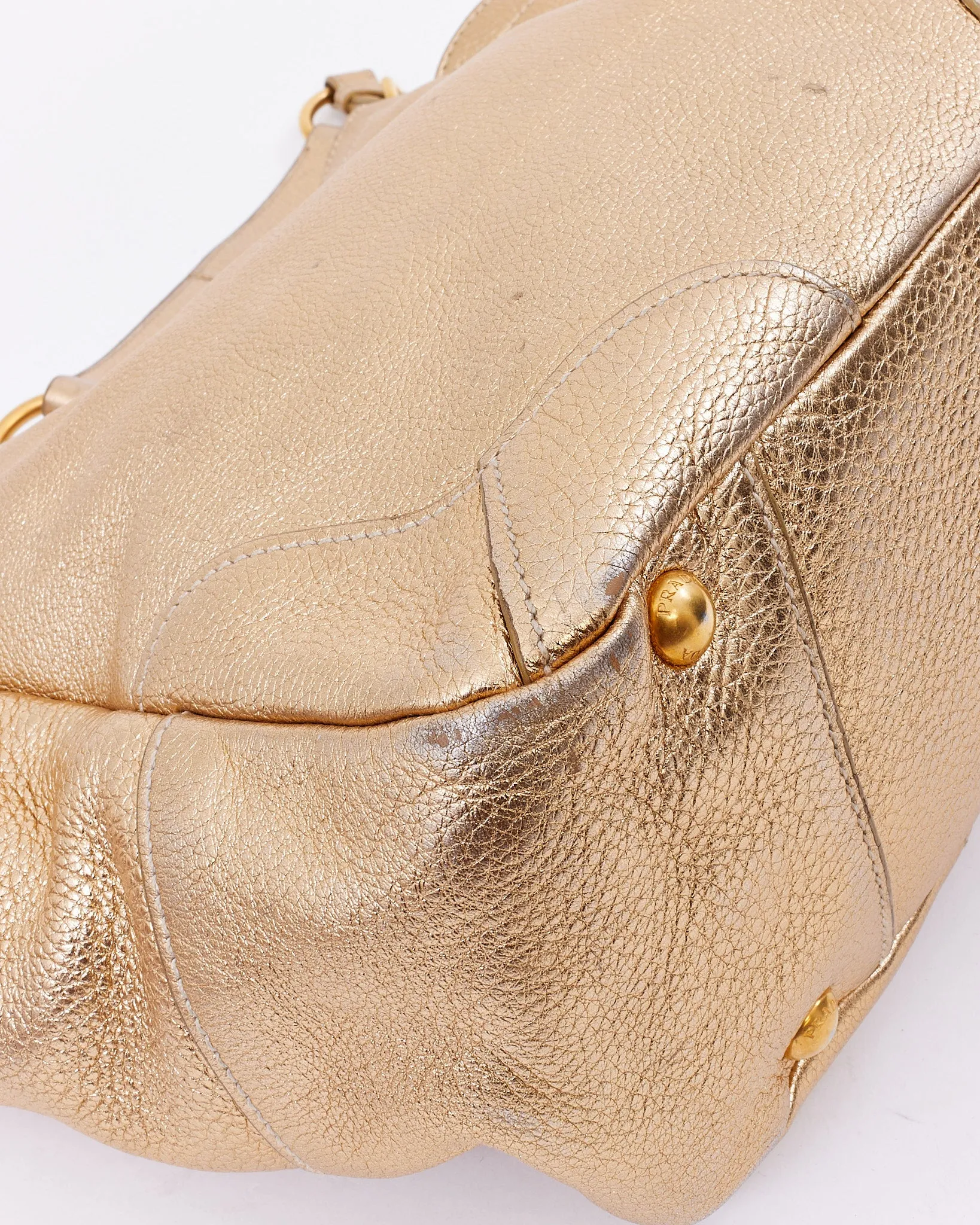 Prada Gold Metallic Daino Leather Hobo Shoulder Bag