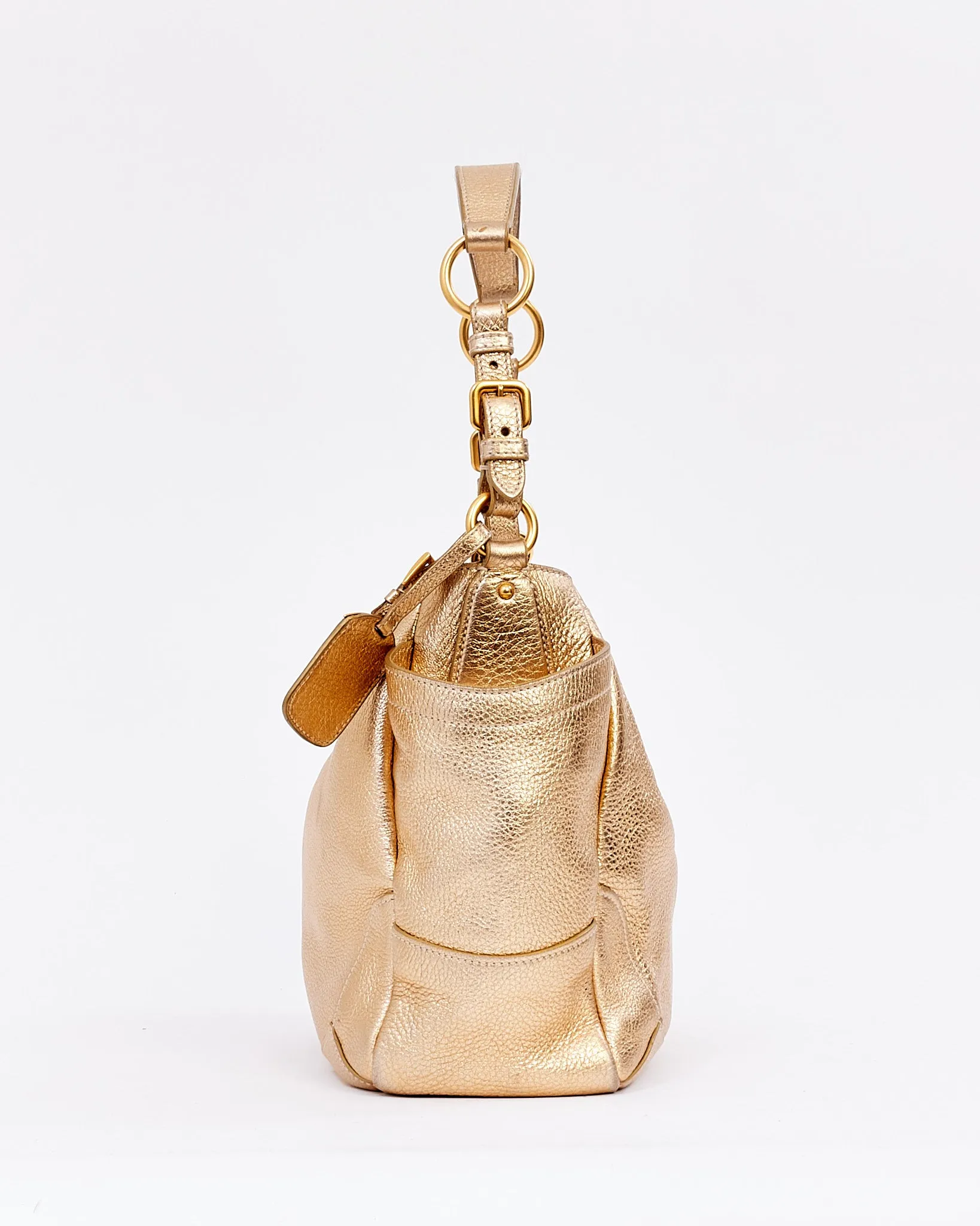 Prada Gold Metallic Daino Leather Hobo Shoulder Bag