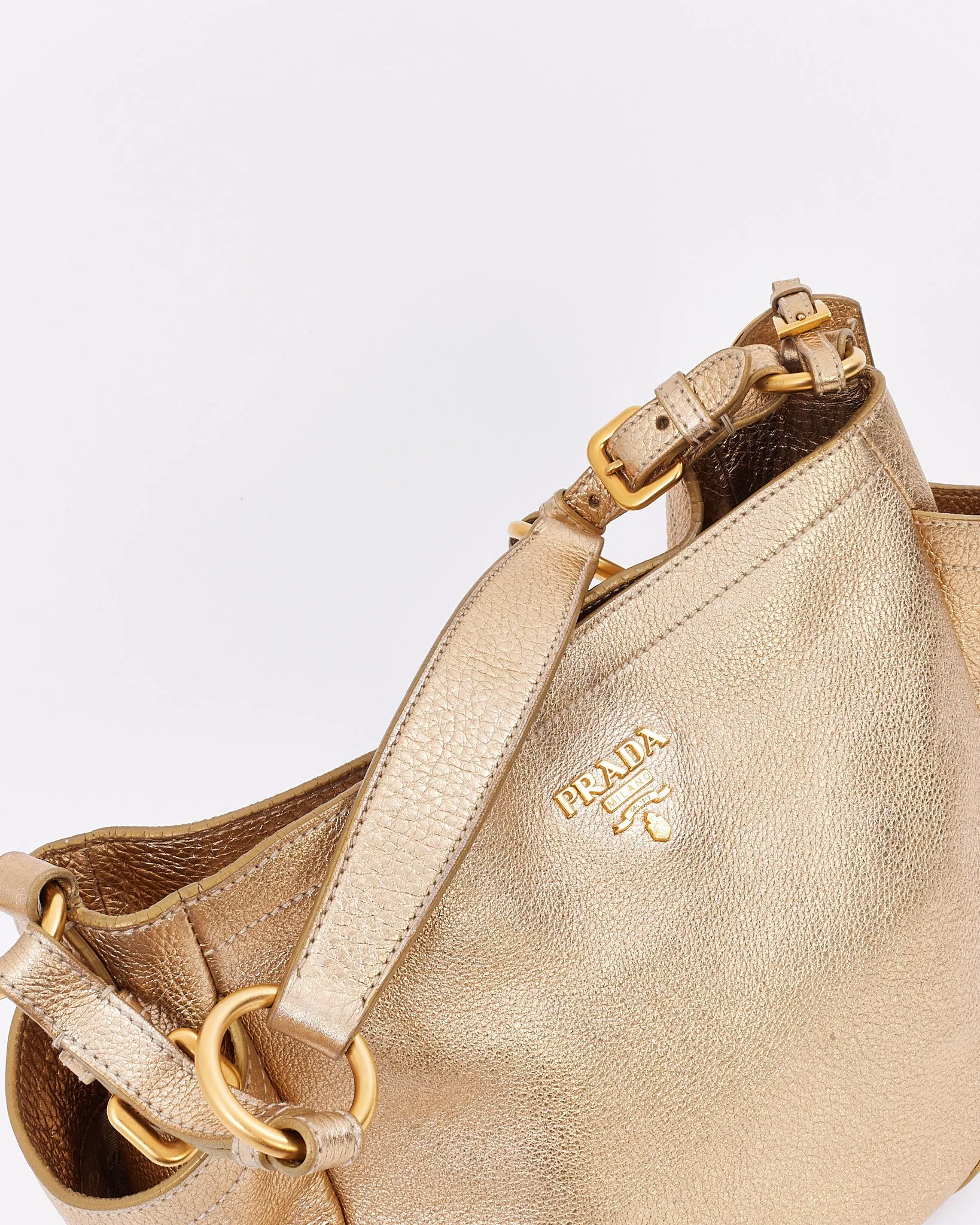 Prada Gold Metallic Daino Leather Hobo Shoulder Bag